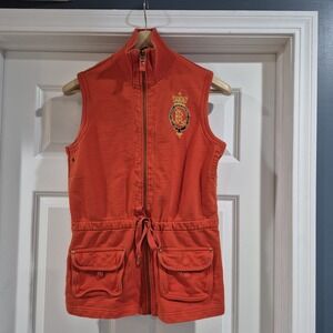 Lauren Jeans‎ Co. Ralph Vest Womens Medium Orange Full Zip Cargo Crest Utility